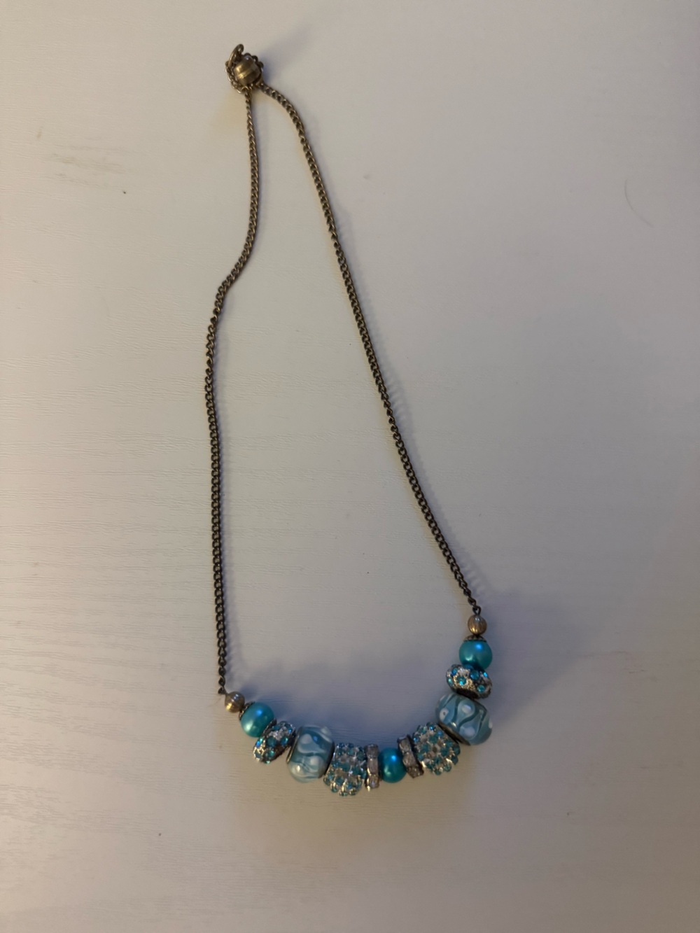 Turquoise Beaded Statement Necklace with Crystal Accents